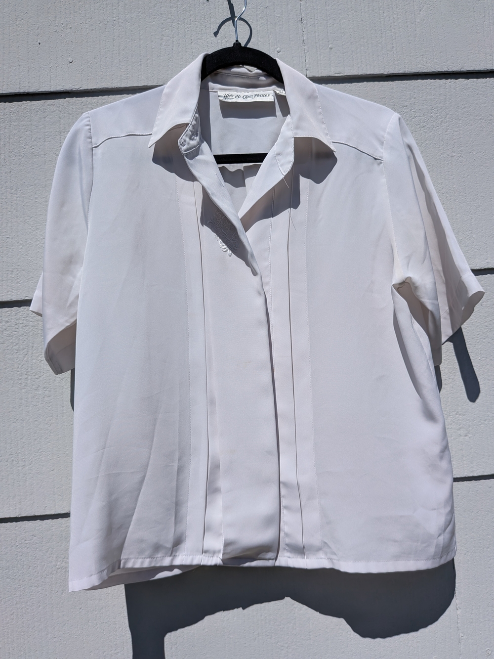 White Short Sleeve Button-Front Blouse